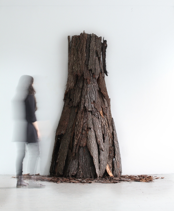Steven Pestana, Instinct IV,  Various Species of Tree Bark, 48.75” x 38.25" x 108", 2014